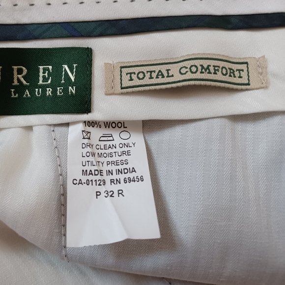 Ralph Lauren LAUREN TOTAL COMFORT Two-pleat wool pants slacks for men, equivalent to W34 wool navy blue type Vintage Second Hand